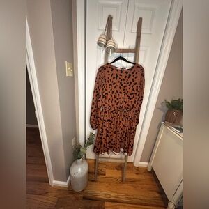 Chic Soul Brown Leopard Print Long Sleeve Dress